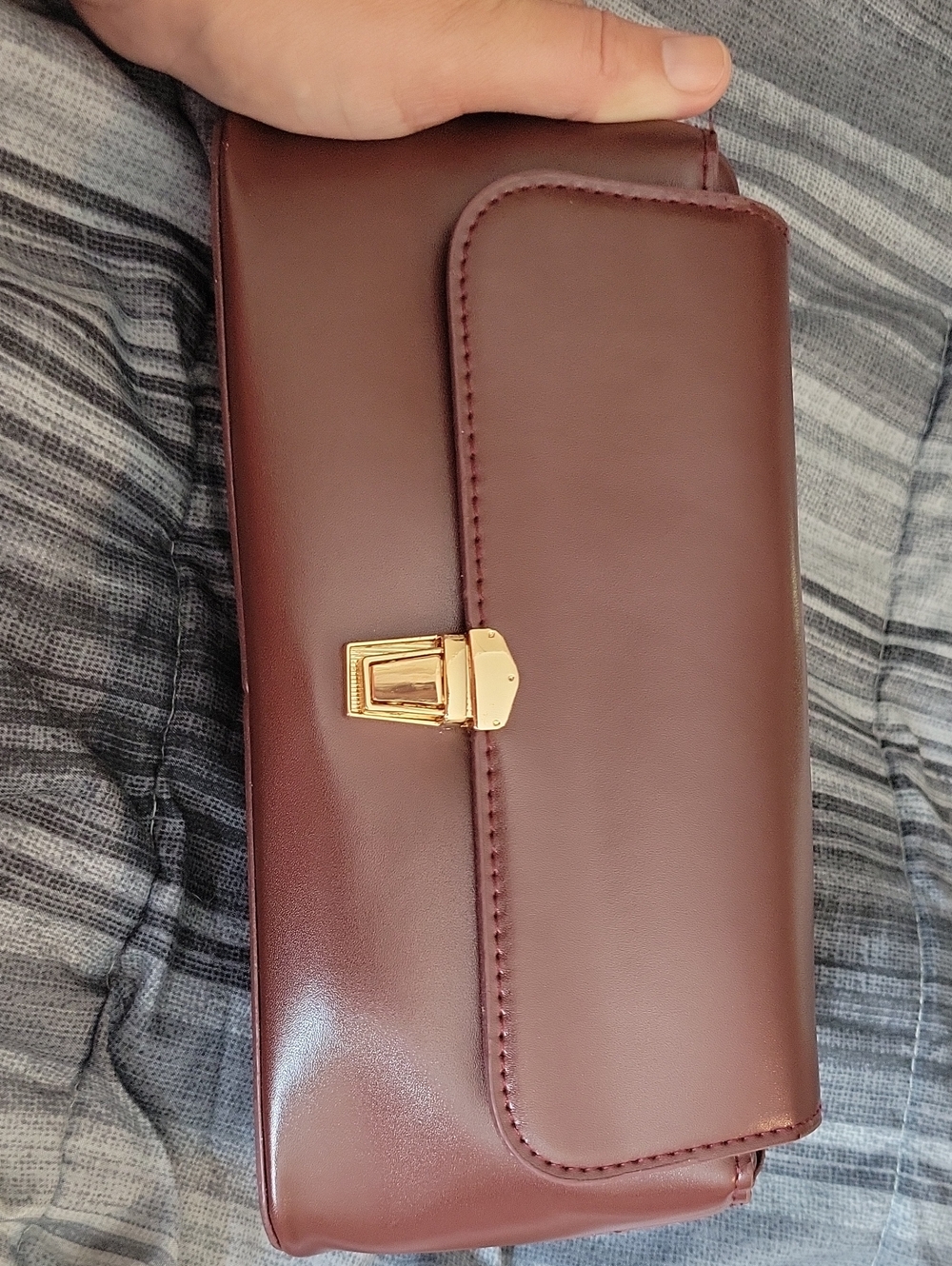 Elegant Burgundy Women's Leather Wristlet Clutch with Gold Accent